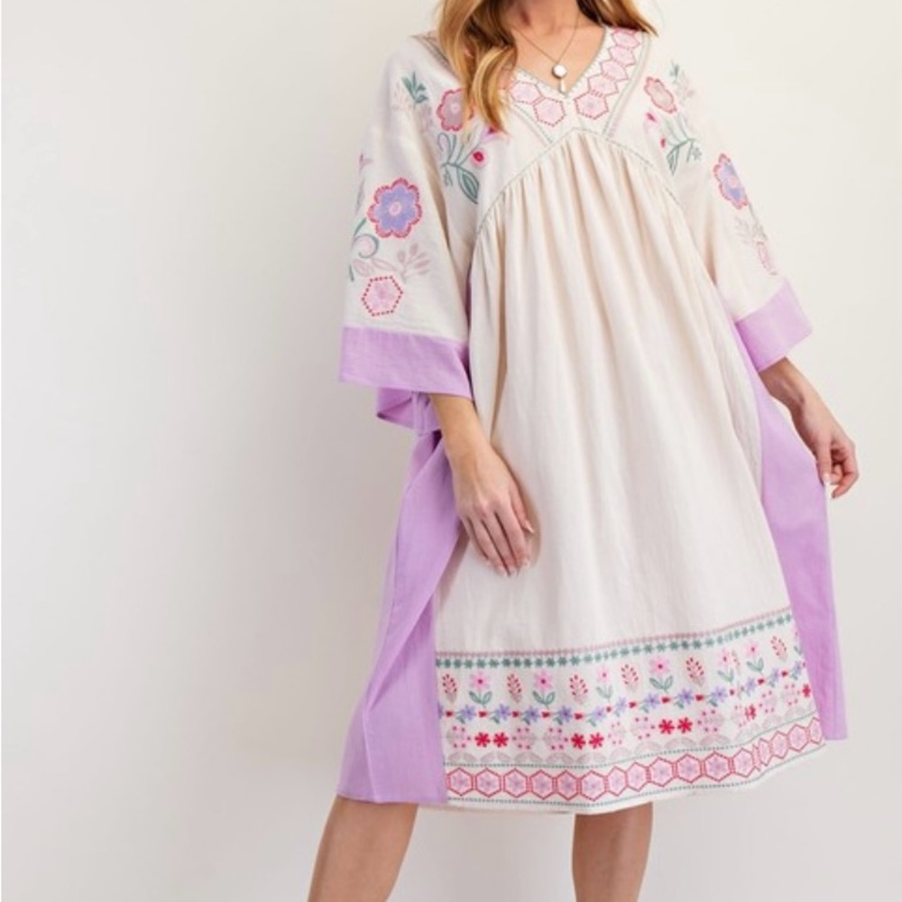 New Easel Embroidered Midi Woven Dress